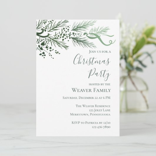 Modern Hand Drawn Pine kerstfeest uitnodiging (Staand voorkant)