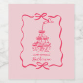 Modern Hand Drawn Pink Champagne Tower Birthday Wijn Etiket (Enkel label)