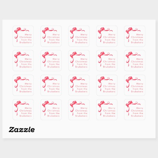 Modern Hand Drawn Red Bow Personalized Christmas Vierkante Sticker (Vel)
