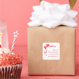 Modern Hand Drawn Red Bow Personalized Christmas Vierkante Sticker