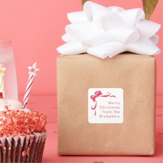 Modern Hand Drawn Red Bow Personalized Christmas Vierkante Sticker (Feest)