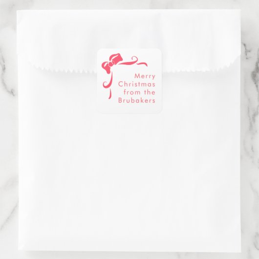 Modern Hand Drawn Red Bow Personalized Christmas Vierkante Sticker (Tas)