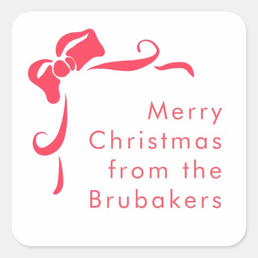 Modern Hand Drawn Red Bow Personalized Christmas Vierkante Sticker (Voorkant)