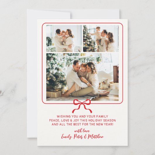 Modern Hand-Drawn Red Bows Photo Christmas Happy Feestdagenkaart (Achterkant)