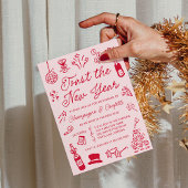 Modern Hand Drawn Red Doodle New Year’s Eve Party Kaart