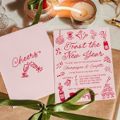 Modern Hand Drawn Red Doodle New Year’s Eve Party Kaart