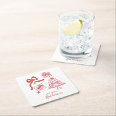 Modern Hand Drawn Red Pink Birthday Doodles Party Kartonnen Onderzetters (Insitu)