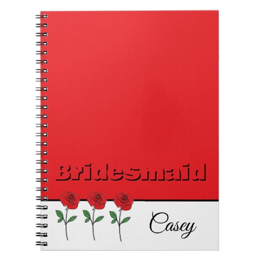 Modern Hand Drawn Red Roses Bridesmaid Notitieboek (Voorkant)