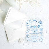 Modern Hand Drawn She did it Blue Graduation Party Acryl Uitnodigingen