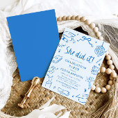 Modern Hand Drawn She did it Blue Graduation Party Kaart
