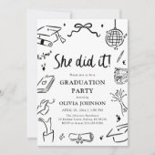 Modern Hand Drawn She did it Graduation Party Kaart (Voorkant)