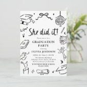 Modern Hand Drawn She did it Graduation Party Kaart (Staand voorkant)
