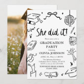 Modern Hand Drawn She did it Graduation Party Kaart (Voorkant / Achterkant)