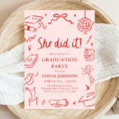 Modern Hand Drawn She did it Graduation Party Kaart