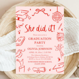 Modern Hand Drawn She did it Graduation Party Kaart