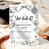 Modern Hand Drawn She did it Graduation Party Kaart