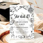 Modern Hand Drawn She did it Graduation Party Kaart