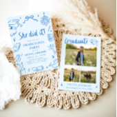 Modern Hand Drawn She did it Graduation Party Kaart