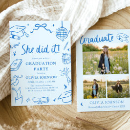 Modern Hand Drawn She did it Graduation Party Kaart