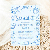 Modern Hand Drawn She did it Graduation Party Kaart