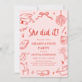 Modern Hand Drawn She did it Graduation Party Kaart (Voorkant)