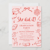 Modern Hand Drawn She did it Graduation Party Kaart (Voorkant)