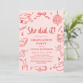Modern Hand Drawn She did it Graduation Party Kaart (Staand voorkant)