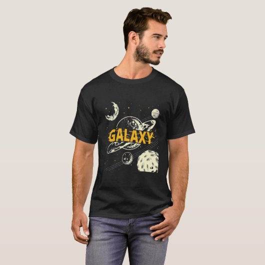 Modern Hand Drawn Universe Galaxy Planet Moon T-shirt (Voorkant volledig)