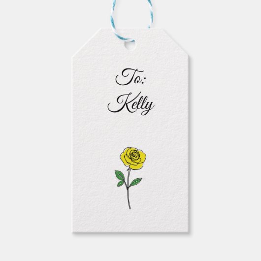 Modern Hand Drawn Yellow Rose Customize Name Cadeaulabel (Voorkant)