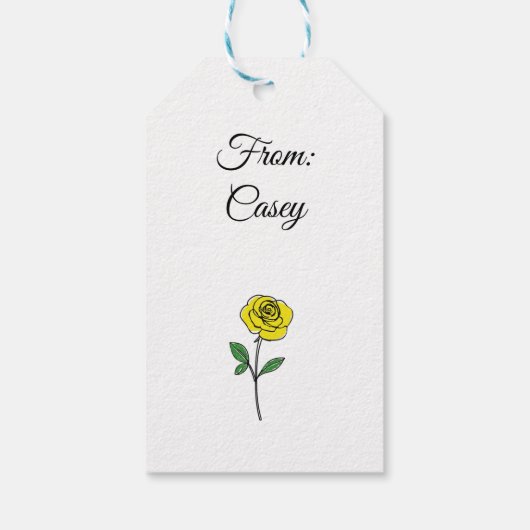 Modern Hand Drawn Yellow Rose Customize Name Cadeaulabel (Achterkant)