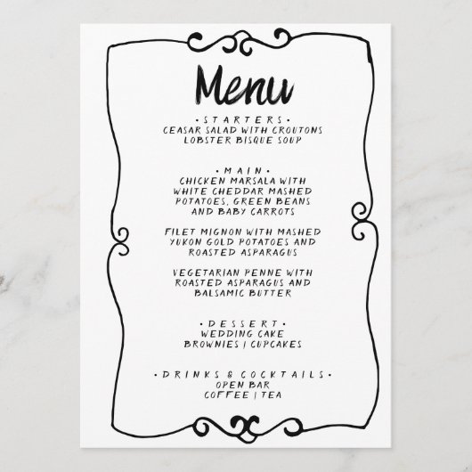 Modern Hand geschreven Funky Retro Lijst Bruiloft Menu (Voorkant)