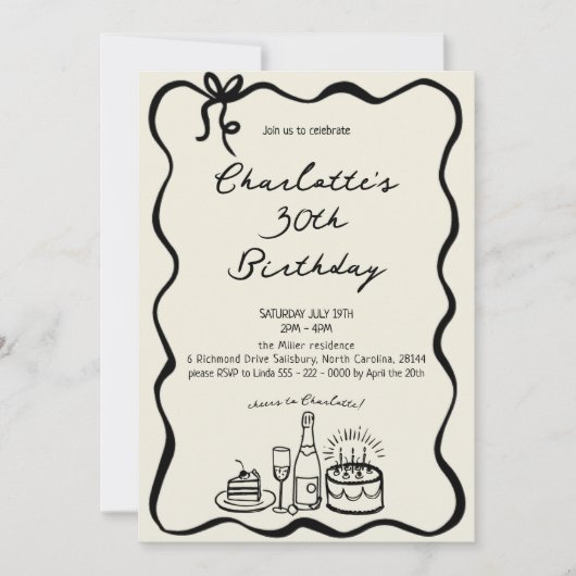 Modern Hand Getrokken 30e Verjaardag Uitnodiging (Voorkant)