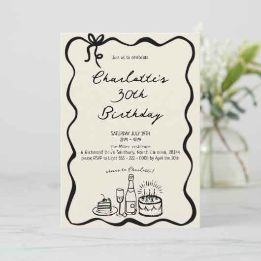 Modern Hand Getrokken 30e Verjaardag Uitnodiging (Staand voorkant)