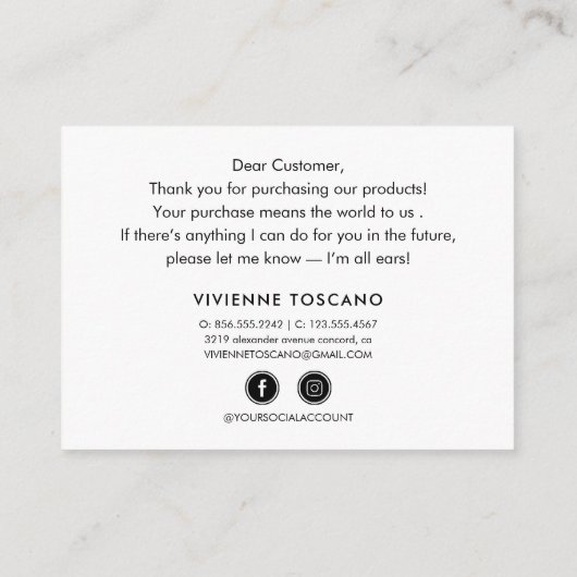 MODERN HAND LETTERED Bedankt voor je aankoop Informatiekaartje (Achterkant)