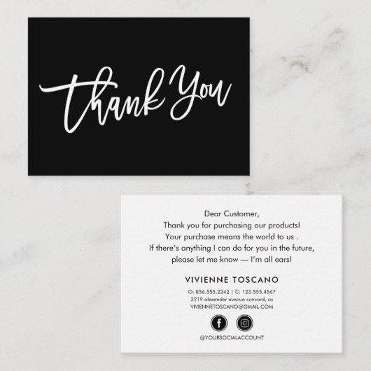 MODERN HAND LETTERED Bedankt voor je aankoop Informatiekaartje (Voorkant / Achterkant)