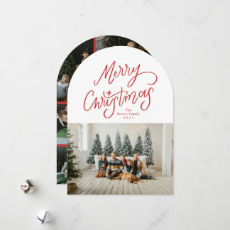 Modern Hand-lettered Merry Christmas Arch Photo Feestdagenkaart