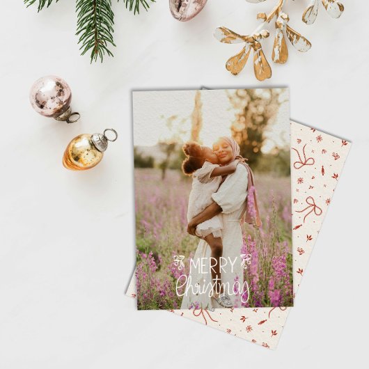 Modern Hand Lettered Merry Christmas Photo Feestdagenkaart