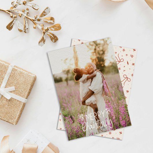 Modern Hand Lettered Merry Christmas Photo Feestdagenkaart