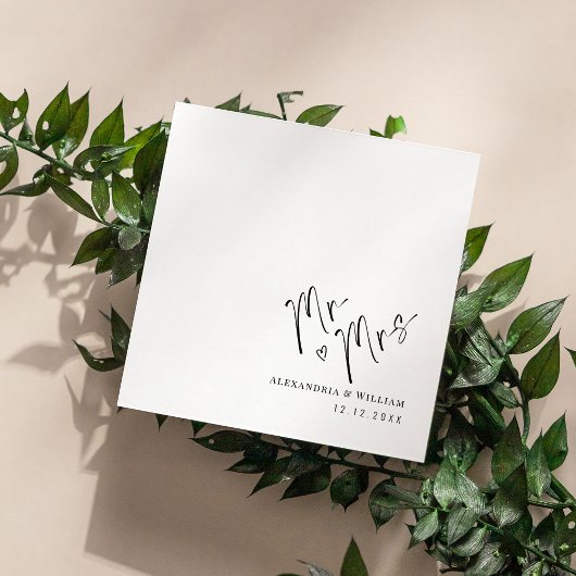 Modern Hand Lettered Mr. en Mrs Wedding Servet