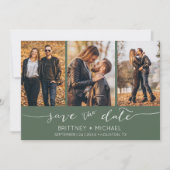 Modern Hand Lettered Photo Collage Dark Sage Save The Date (Voorkant)