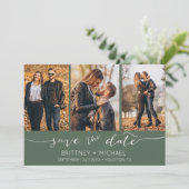 Modern Hand Lettered Photo Collage Dark Sage Save The Date (Staand voorkant)