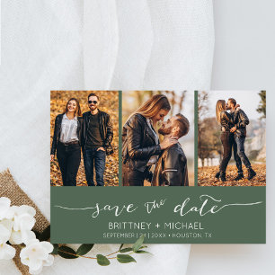 Modern Hand Lettered Photo Collage Dark Sage Save The Date