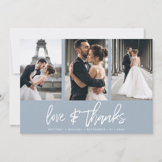 Modern Hand-Lettered Photo Collage Dusty Blue Bedankkaart (Voorkant)