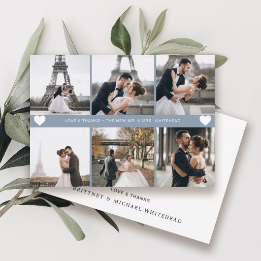 Modern Hand-Lettered Photo Collage Dusty Blue Bedankkaart