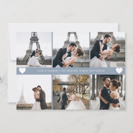 Modern Hand-Lettered Photo Collage Dusty Blue Bedankkaart (Voorkant)