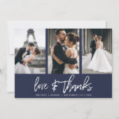 Modern Hand-Lettered Photo Collage Navy Blue Bedankkaart (Voorkant)