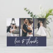 Modern Hand-Lettered Photo Collage Navy Blue Bedankkaart (Staand voorkant)