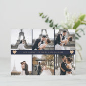 Modern Hand-Lettered Photo Collage Navy Blue Bedankkaart (Staand voorkant)