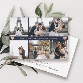 Modern Hand-Lettered Photo Collage Navy Blue Bedankkaart