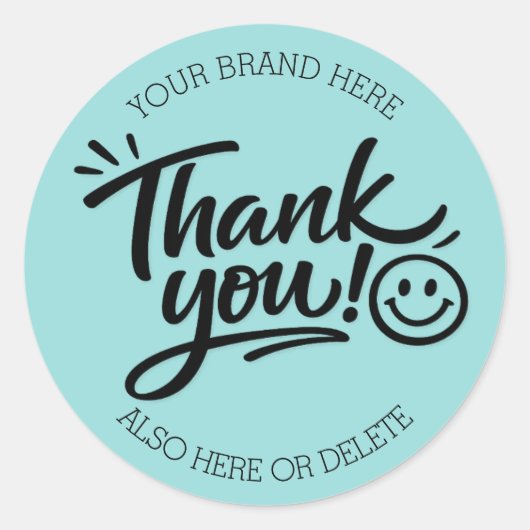 Modern Hand-Lettered “Thank You!” with Smiley Ronde Sticker (Voorkant)